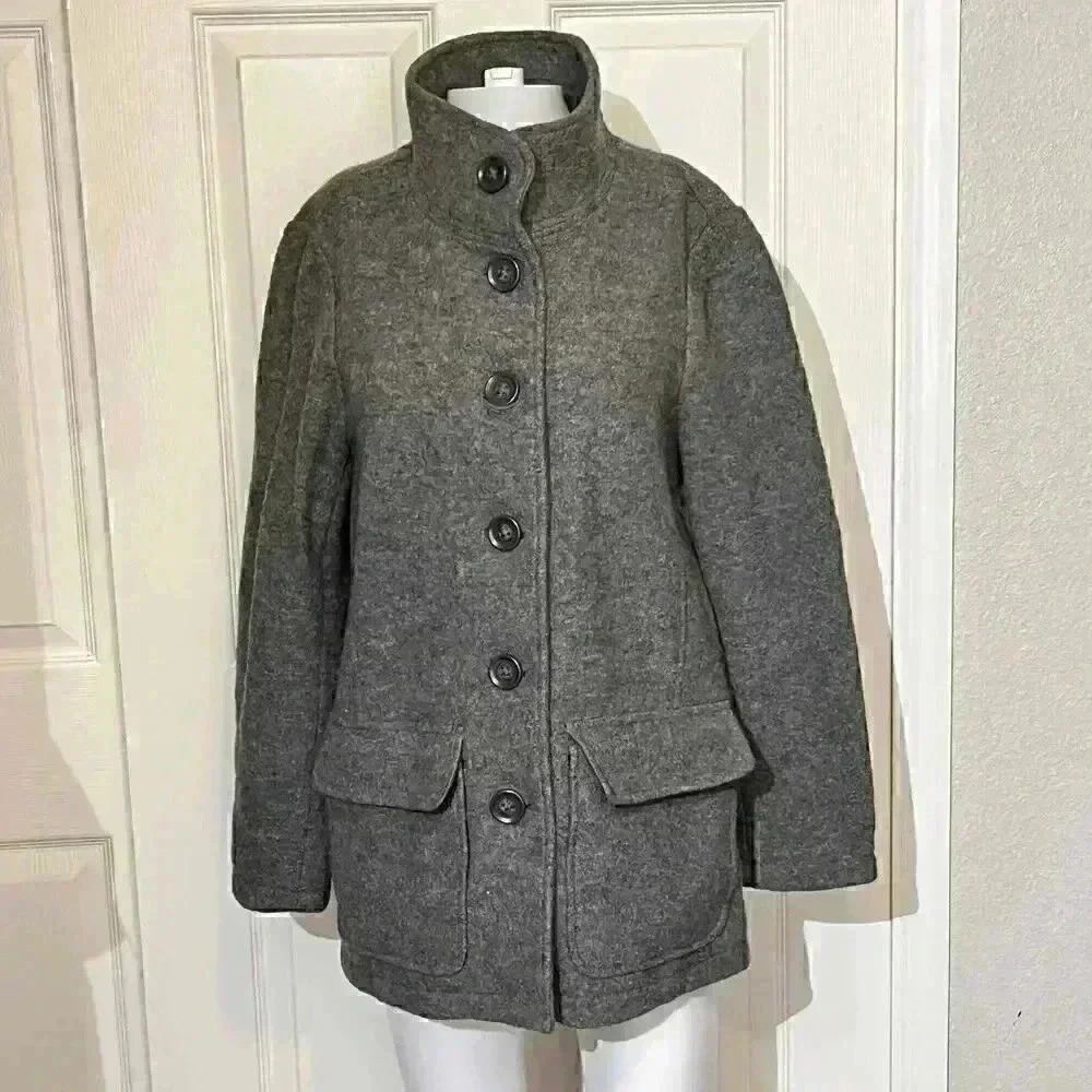 Vintage LL Bean Belladani Wool Button Up Coat Jacket Womens Petite Large Italy
